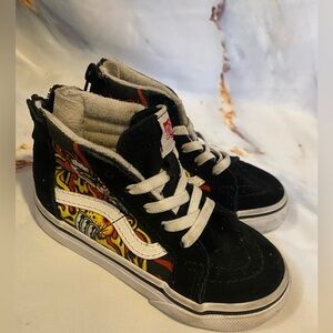 Vans SK8 Hi Santa Flame Black kids Classic Skate Shoes Size 10